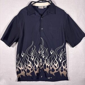 Vintage Y2K Flames Button Down Shirt Large Breakdown Fieri